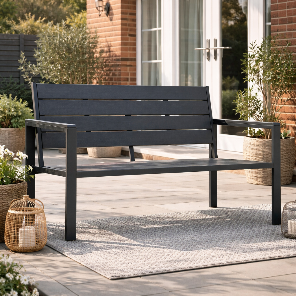 HDPE Plastic + Steel Garden Bench 120cm | 2 Seater