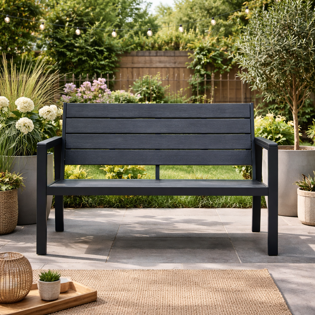 HDPE Plastic + Steel Garden Bench 120cm | 2 Seater