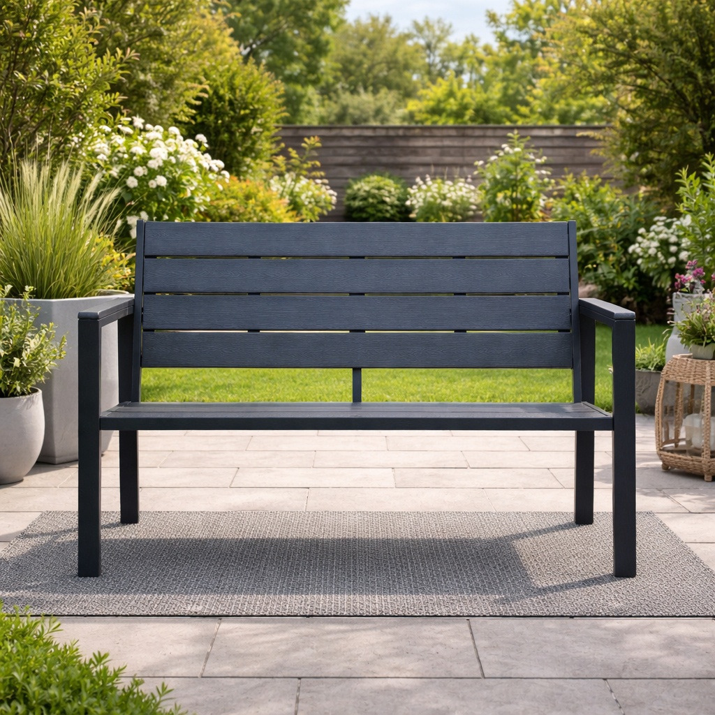 HDPE Plastic + Steel Garden Bench 120cm | 2 Seater