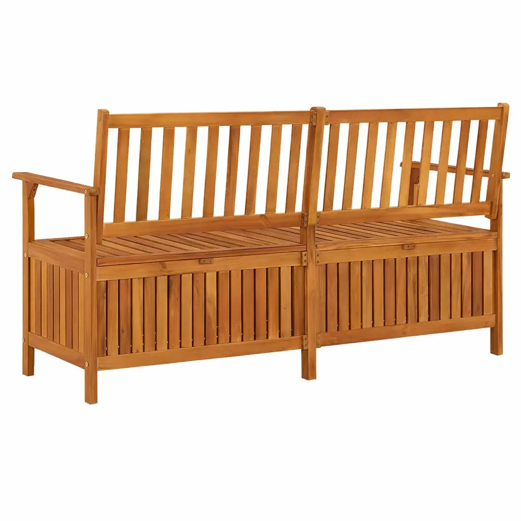 Back View Accacia Wood Garden Bench Storage on White Background