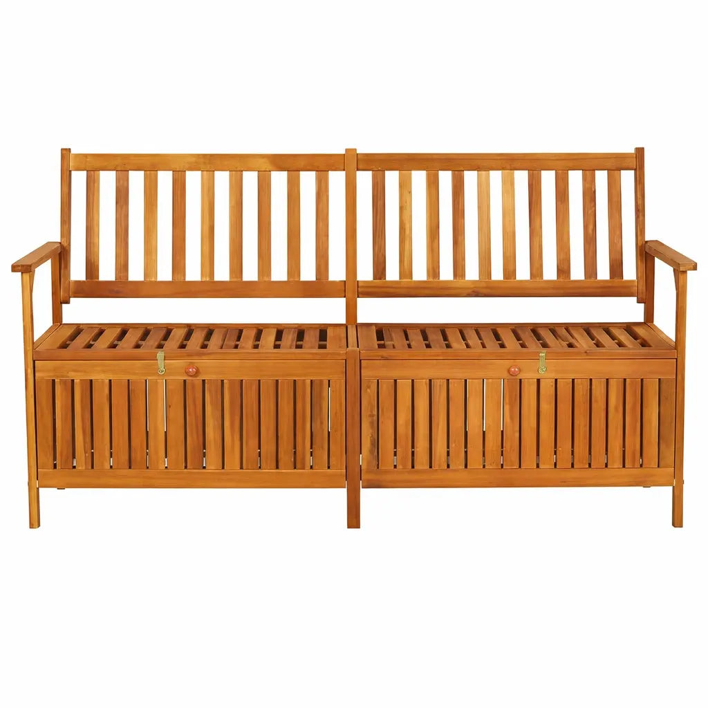 Front View Accacia Wood Garden Bench Storage on White Background