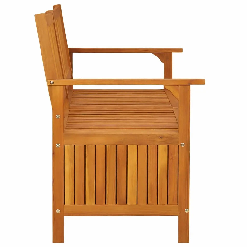 Side View Accacia Wood Garden Bench Storage on White Background