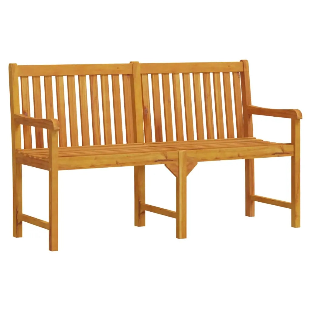 Large 3-seater solid wood garden bench featuring a vertical slatted backrest and a central support leg, isolated on white